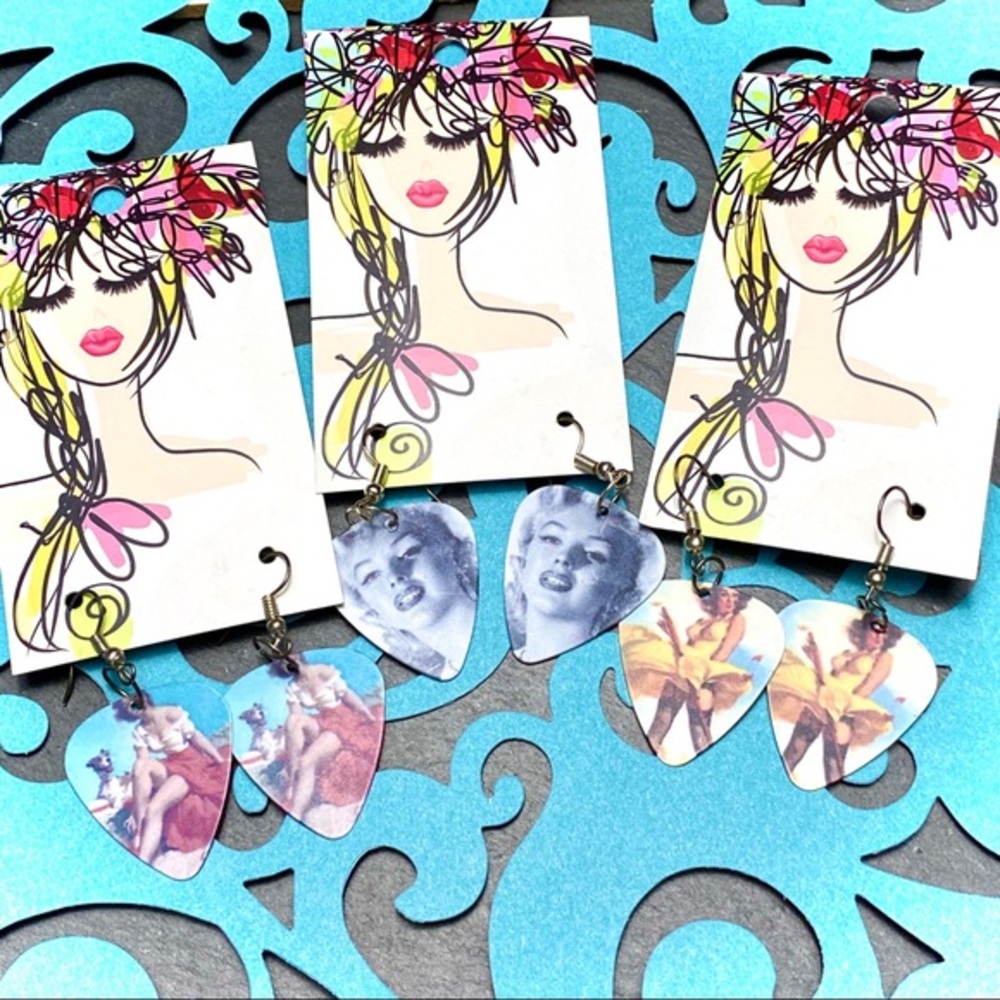 Marilyn Monroe Pinup Guitar Pick Earrings